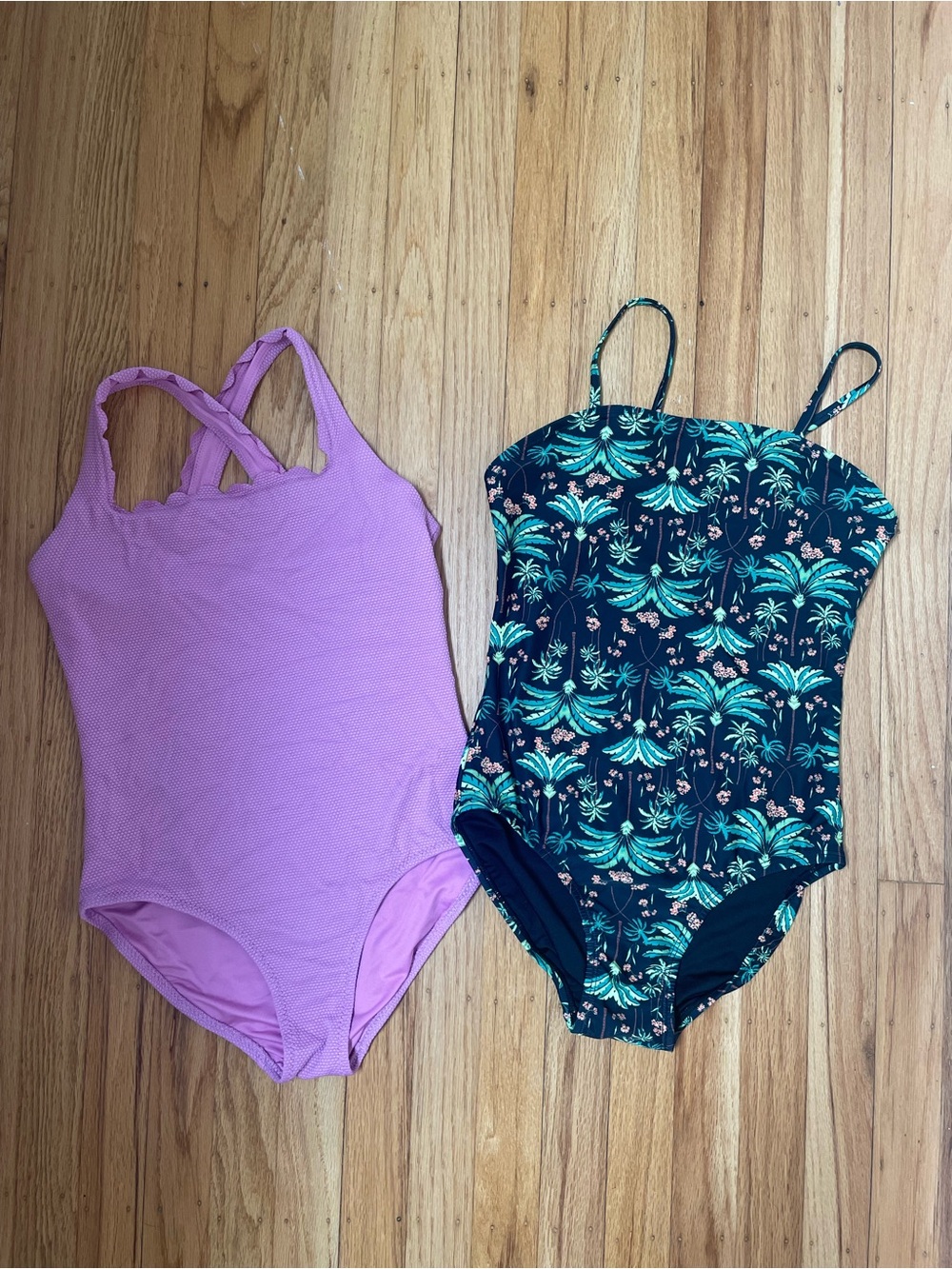 Lot of 2 Girls One-Piece Swimsuits - Orchid & Black Palm Print